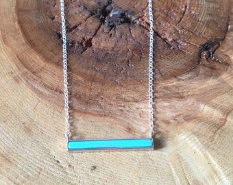 Horizontal Turquoise Bar Pendant; Sterling Silver necklace, gift for her, bridesmaid gift, layering necklace, semiprecious