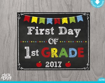 First Day of First Grade Sign Instant Download Print Yourself, First Day of 1st Grade Chalkboard Sign, Printable Back to School Sign