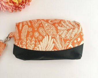 Cork leather purse, coral purse, coral bag, coral clutch bag, Boho bag, travel clutch, travel wallet, orange purse, orange bags