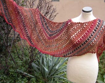 Crochet, scarf, shawl, scarf jagged, rust brown