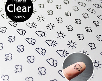150pcs Clear Waterproof Planner label. weather sticker, weather label, transparent sticker, clear sticker,sun, rain, cloud,sunder, snow