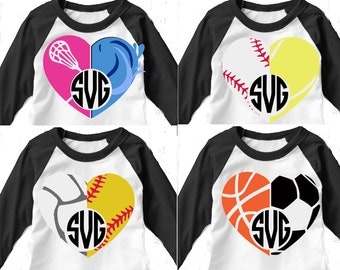 Multiple Sports balls, sports svg, sports heart, Basketball svg, volleyball svg, baseball svg, softball, soccer, tennis, swimming, lacrosse,