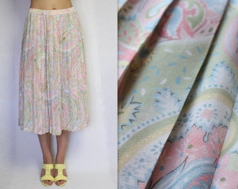 Pale Pink Pleated Skirts Accordion Pleated Midi Skirts Floral Print Summer Skirts Vintage Skirts Retro Skirts Large Size