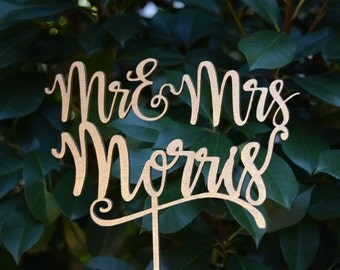 Personalized MR&MRS Wedding Cake Topper, Wedding Cake Decor, Surname Topper - Rose gold Glitter - Wedding Gift, Valentine Day Cake Topper