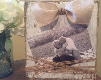 Farmhouse Picture Frame, Rustic Picture Frame, Wood Block Frame, Picture Frame, Rustic Wedding Centerpiece, Farmhouse decor, Rustic decor,