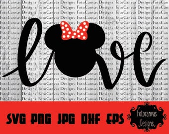 Disney SVG Minnie Mouse, Minnie Head, Bow, Love, Disneyland, Disneyworld, Clipart, Ironon, Cutting File, Silhouette Cameo, Cricut, Viny