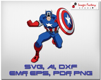 Captain America svg clip art color layers cuttable Cricut Design Space, Silhouette Digital Cut Files Instant Download, dxf studio3 png pdf