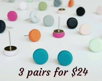 Studs , earrings , clay earrings , bright earrings, pastel earrings , clay studs , polymer clay studs , hypoallergenic studs , 3 pack