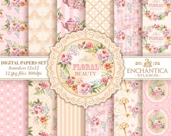Digital Paper Watercolor, Watercolor Digital Paper, Pink Digital Paper, Floral Digital Papers, Shabby Chic Digital Paper, Rose Digital Paper