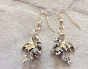 Dragon Earrings, Silver Dragon Jewellery, Fantasy Earrings, Mother of Dragons, Silver Dragon, Mythical Earrings.