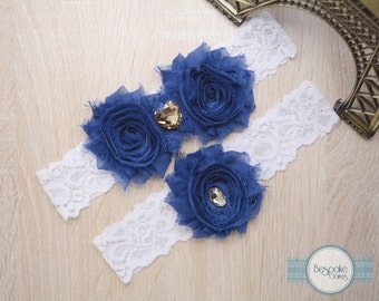 Garter Set, Navy Blue Garter Set, Country Blue Wedding, Denim Blue Wedding, Thigh Garter, Wedding Garter Navy, Bridal Garter Navy, Garter