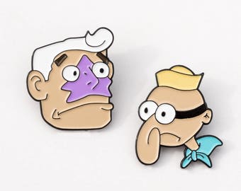 Mermaid Man & Barnacle Boy pin set - Spongebob pin soft enamel