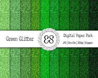 Green Glitter Digital Paper Pack, Glitter Scrapbook Paper, St. Patrick's Scrapbook Paper, Glitter Paper Texture, INSTANT DOWNLOAD