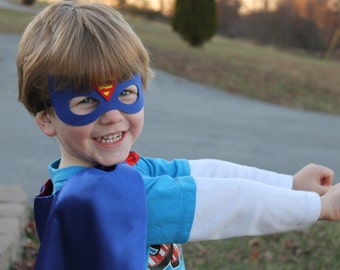 Superman cape and mask set, kids superman costume, kids superman cape, superman party, childs superman cape, personalized cape, Clark Kent