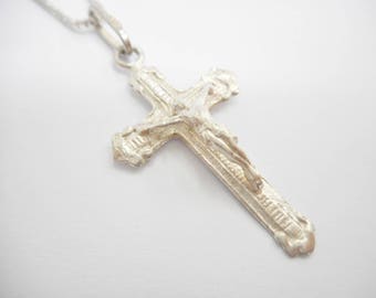 Sterling Crucifix, Sterling Cross, Cross Necklace, Crucifix Cross, Sterling Silver Crucifix Cross Pendant Necklace 16" #2870