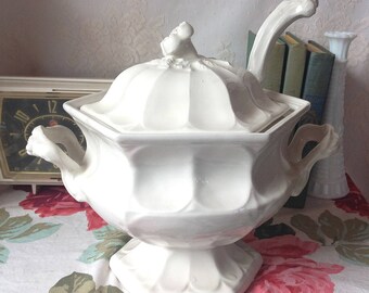 Vintage Red Cliff White Ironstone Soup Tureen With Lid and Ladle