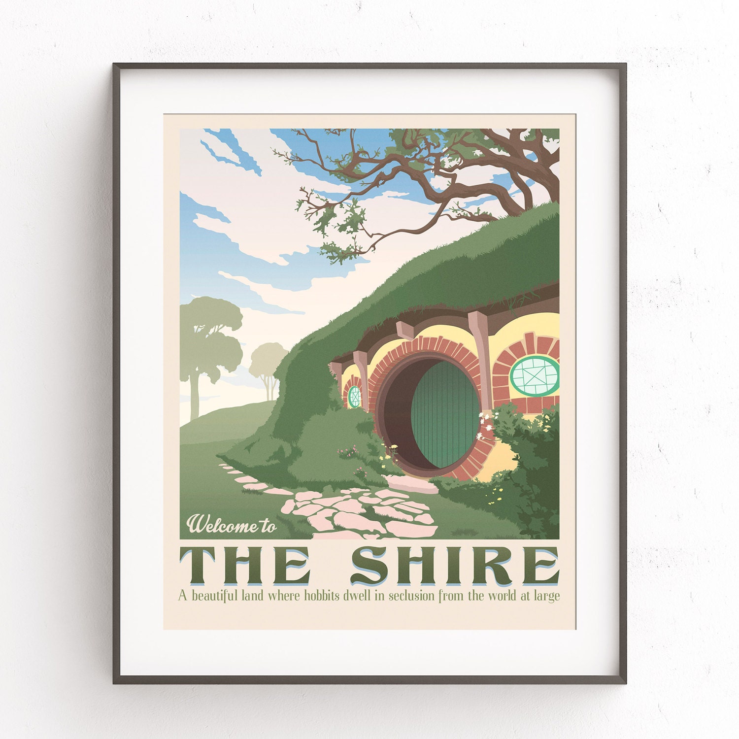 The shire poster. The lord of the rings. Hobbiton retro