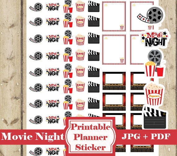 Download MOVIE NIGHT Planner Sticker Printable Happy Planner Icon