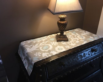Premier Print Suzani Taupe Light Blue and White Table Runner