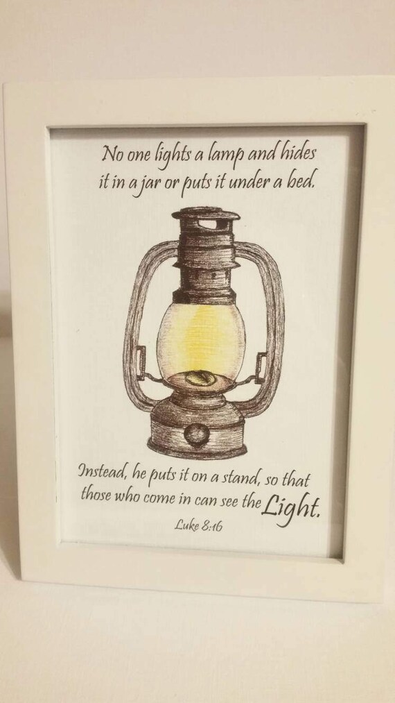 Handdrawn Oil Lamp Print with Bible Verse ink & colored