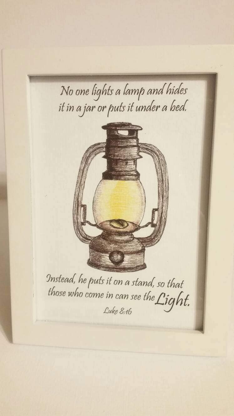 Handdrawn Oil Lamp Print with Bible Verse ink & colored