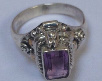 Beautiful Sterling Silver Genuine Amethyst Poison Ring, Sterling Silver ring size 6, 925 Silver Ring, Silver Poison Ring