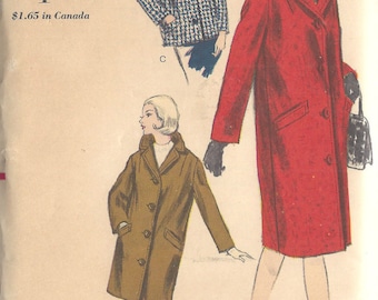 1963 Vintage VOGUE Sewing Pattern CHESTERFIELD COAT B34" (1539)