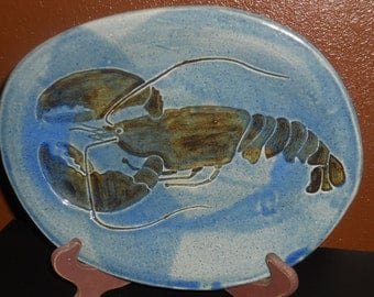 Vintage Lobster Platter - Large Serving Platter - Pottery Platter - Lobster Plate - Seafood Platter - Marked Platter