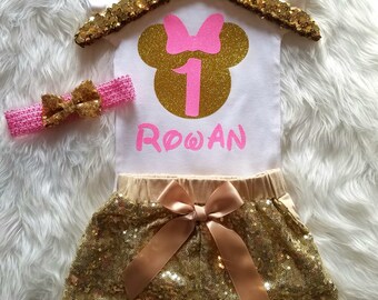 Minnie Mouse Birthday Outfit 1st Birthday Shirt Pink Gold Minnie First Birthday Girl Disney World 1 Birthday Shorts Personalized Birthday