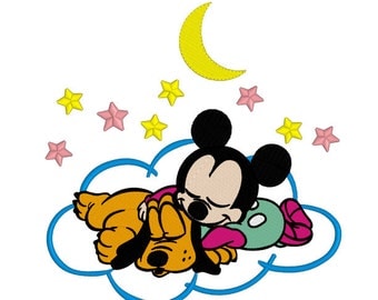 Machine Embroidery Design - Baby Mickey Mouse & Pluto sleeping