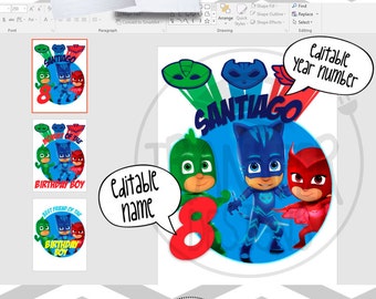Personalized Pj Masks Digital Images for T shirt, Printable Iron On Transfer, Sticker custom, Office Word editable text and Font, B-day