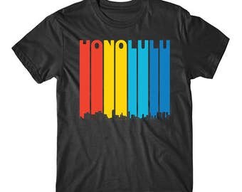 Vintage 1970's Style Honolulu Hawaii Skyline T-Shirt