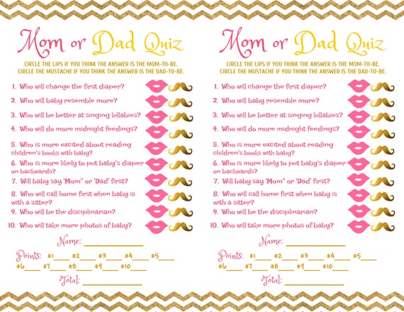 Mom Or Dad Baby Shower Game Questionnaire Ideas