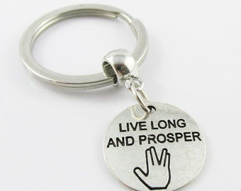 Star Trek Inspired Live Long and Prosper Charm Bag Tag Stainless Steel Keyring (C2675/KCF014)
