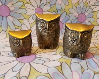 Vintage brass owls (3)