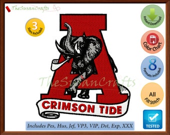 ALABAMA Crimson Tide 4th EMBROIDERY DESIGNS Pes, Hus, Jef, Dst, Exp, Vp3, Xxx, Vip