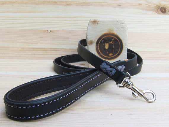 Black Leather Dog Leash - Classic 4 Foot Dog Leash - Comfort Grip Leash - Italian Handcrafted Strong Dog Lead - Dog Gift - YupCollars