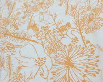 Orange and White Flower Fabric, Flower Fabric, Floral Fabric