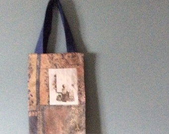 Small tote bag with artist theme design printed on fabric