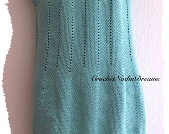 Zigzag crocheted mint dress Summerparty dress Crochet lace dress Mint woman dress Classic crochet dress Classic cocktail dress