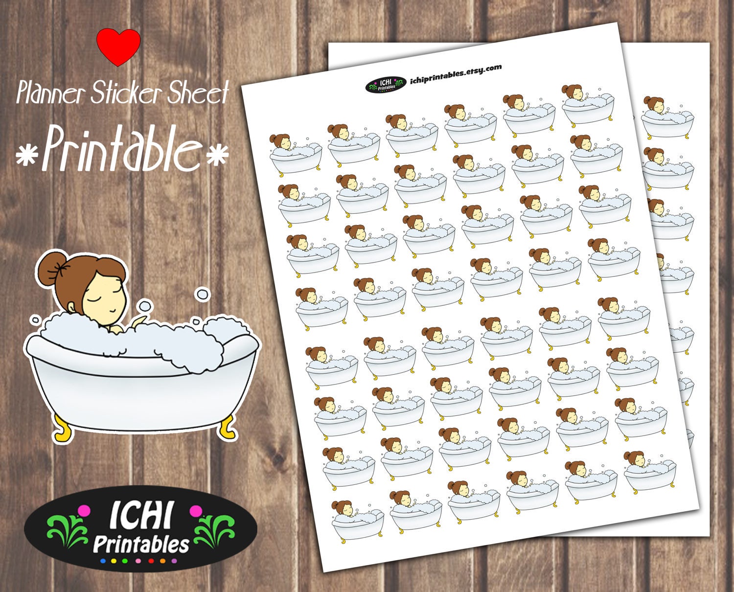 Bath Time Printable PlannerStickers Bath Time Stickers Me
