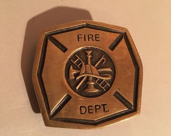 Solid Brass / Fire Dept. - Belt Buckle / Made in USA - Vintage Belt Buckle