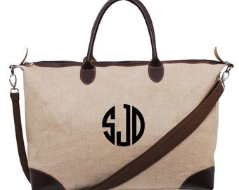 Monogrammed Jute Overnight/Weekender Bag -- Fabulous Combination of Form and Function!
