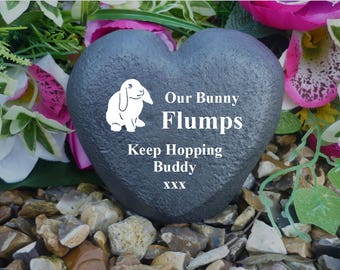 Rabbit Memorial Heart (Stone Effect) - Personalised - Weatherproof - Freestanding - Rabbit/2