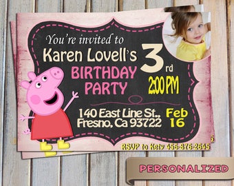 SALE 20 % Peppa Pig Invitation, Peppa Pig Invite, Peppa Pig Birthday, Personalized, Digital Invitation, Print Yourself. Thank you card FREE