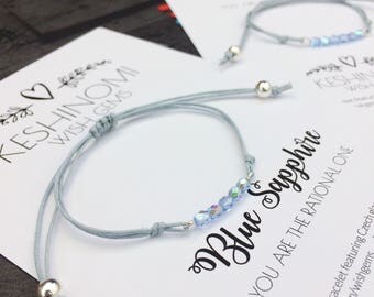 Birthstone bracelet, September birthstone, wish bracelet,friendship bracelet,birthday gift ideas,gift for her,sapphire style, gifts under 10