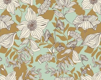 Green Floral Fabric, Voile Fabric, Art Gallery VOILE Fabric, Thrive Passiflora, Cultivate, Bonnie Christine, Summer Kimono Fabric, V-9674