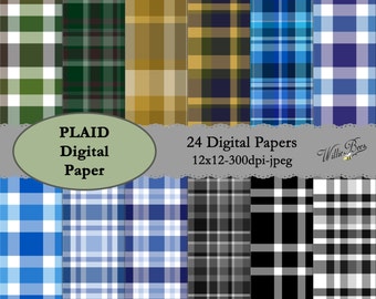 Plaid Digital Paper - Plaid Patterns - 12x12 Scrapbooking Paper - Plaid Paper - Plaid - Instant Download