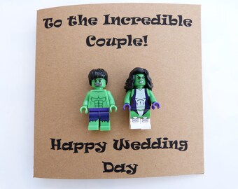 Funny wedding card. Geek wedding card. Cute wedding card. Hulk wedding card. Marvel wedding card. Joke wedding card. Minifigure wedding card