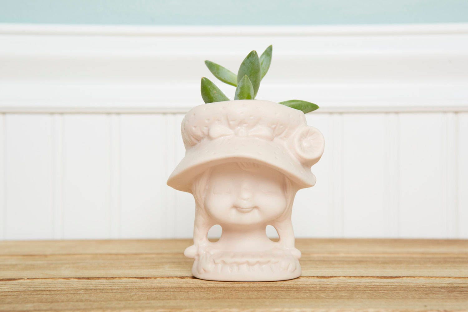 Vintage Planter Bust Pink Girl Head PlanterPottery Lady Head